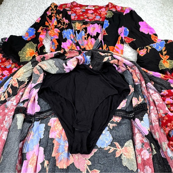 Free People Penny Printed Maxi Bodysuit Dress. Boho Floral Bright Lace Ruffle XS - Picture 7 of 16
